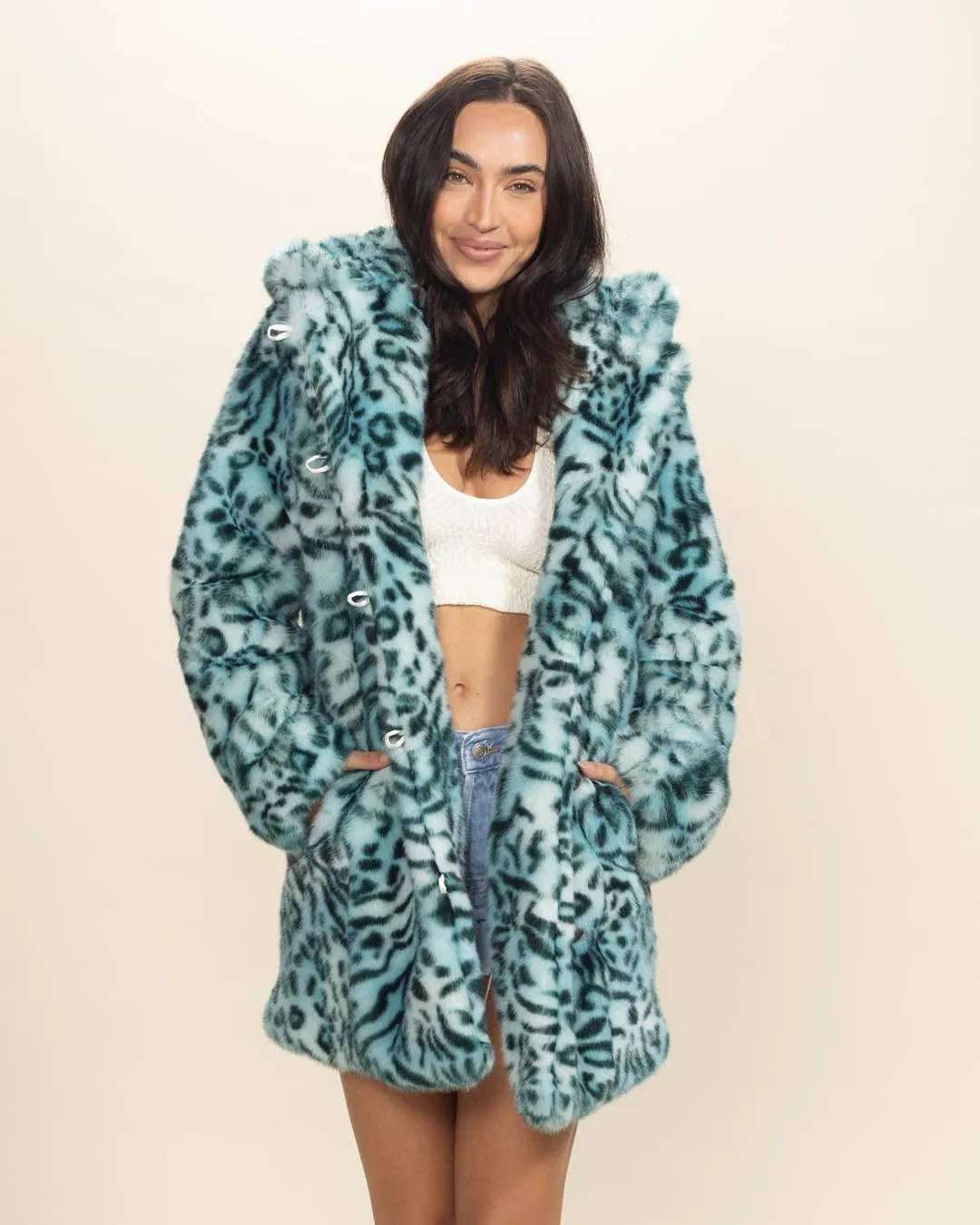 Classic Women's Faux Fur Coat | Aqua Cat