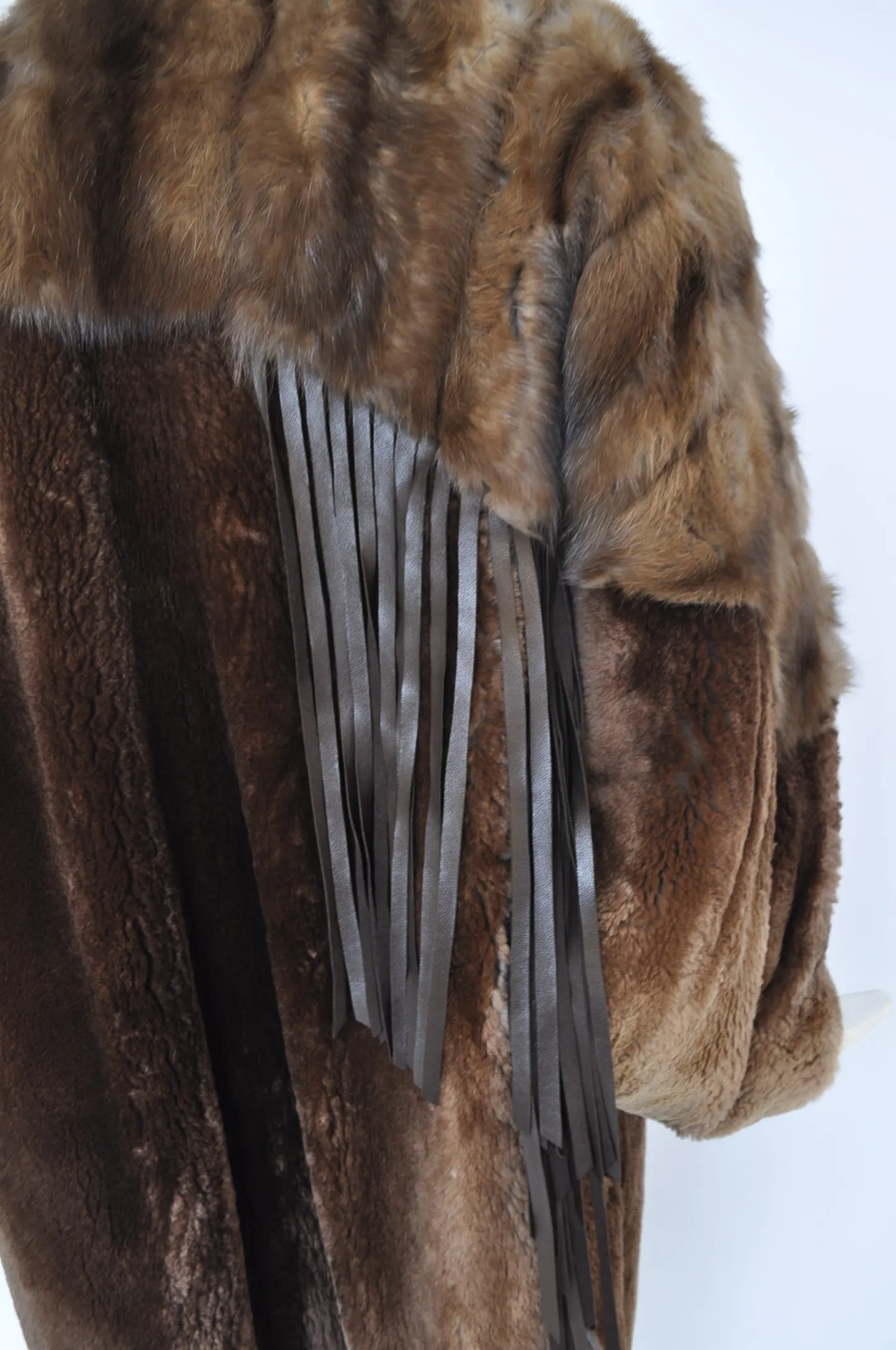 Claude Montana avantgarde sable coat with fringes 1980s