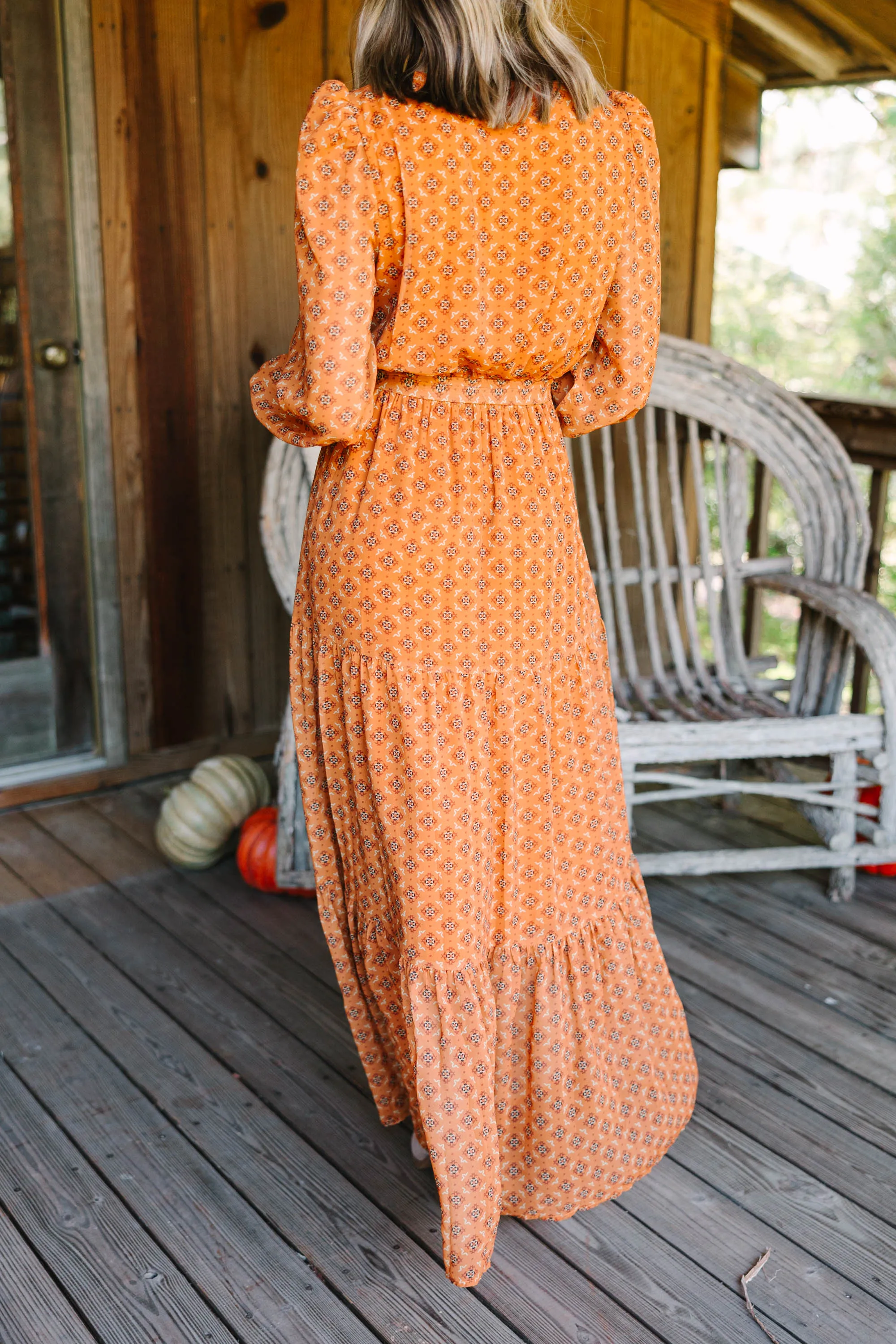 Come Forward Rust Orange Medallion Print Maxi Dress