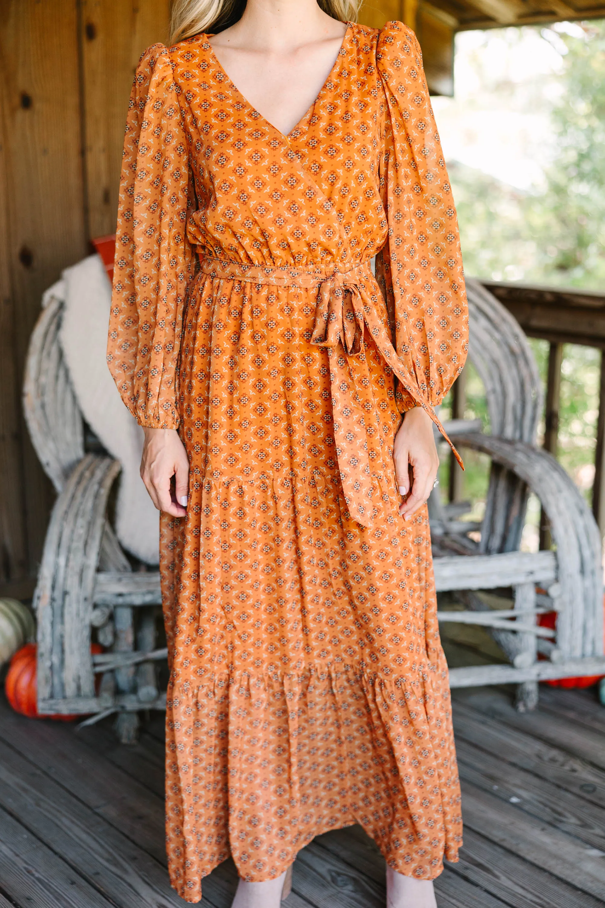 Come Forward Rust Orange Medallion Print Maxi Dress