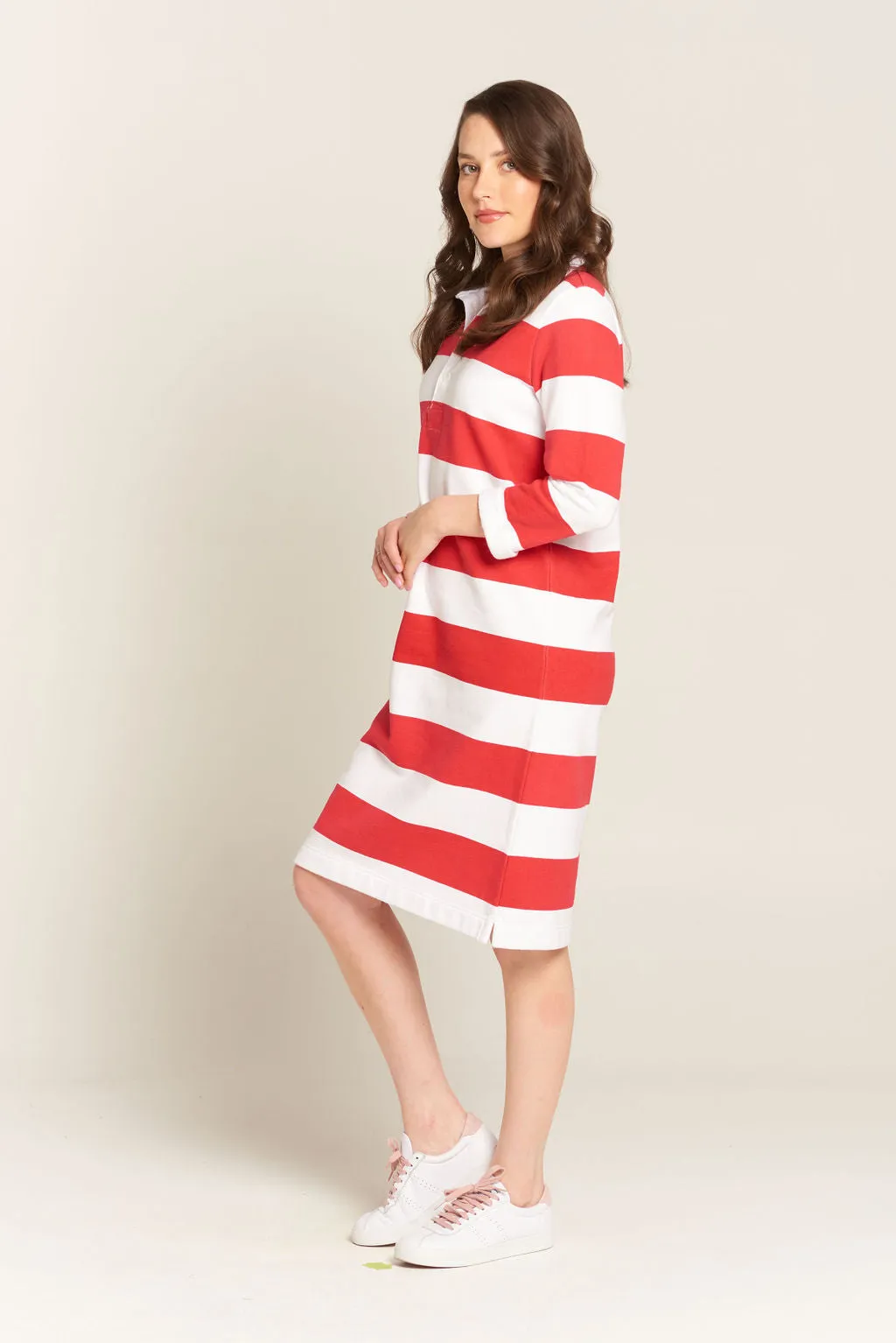 Cotton Stripe Rugby Dress Red / White