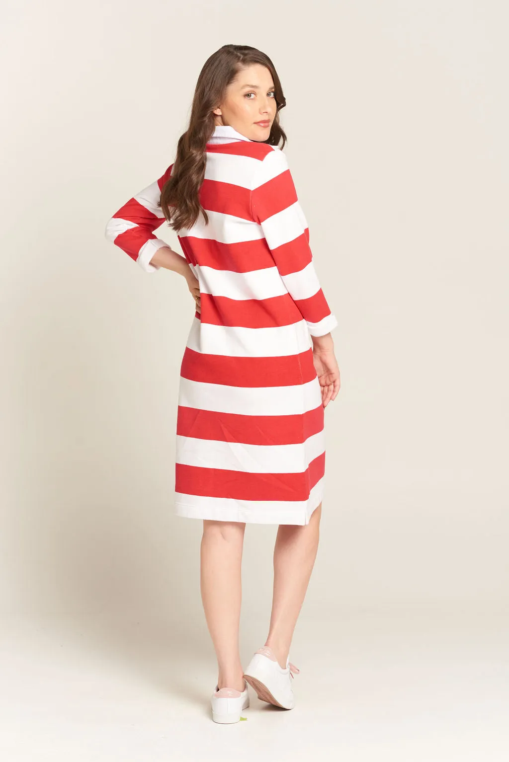 Cotton Stripe Rugby Dress Red / White