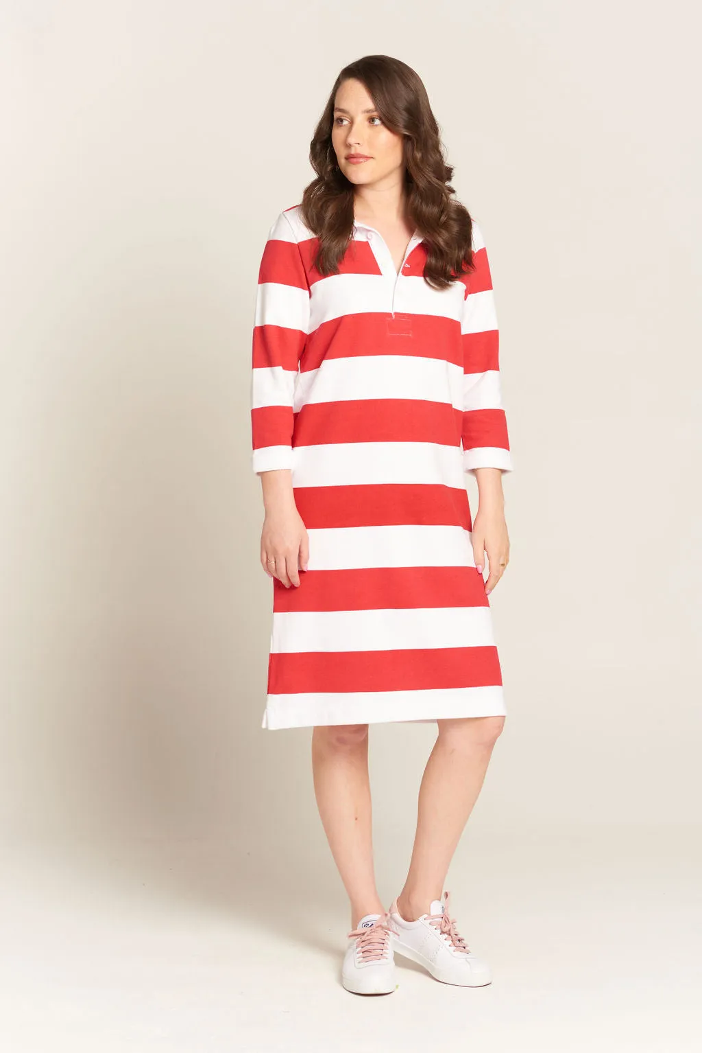 Cotton Stripe Rugby Dress Red / White