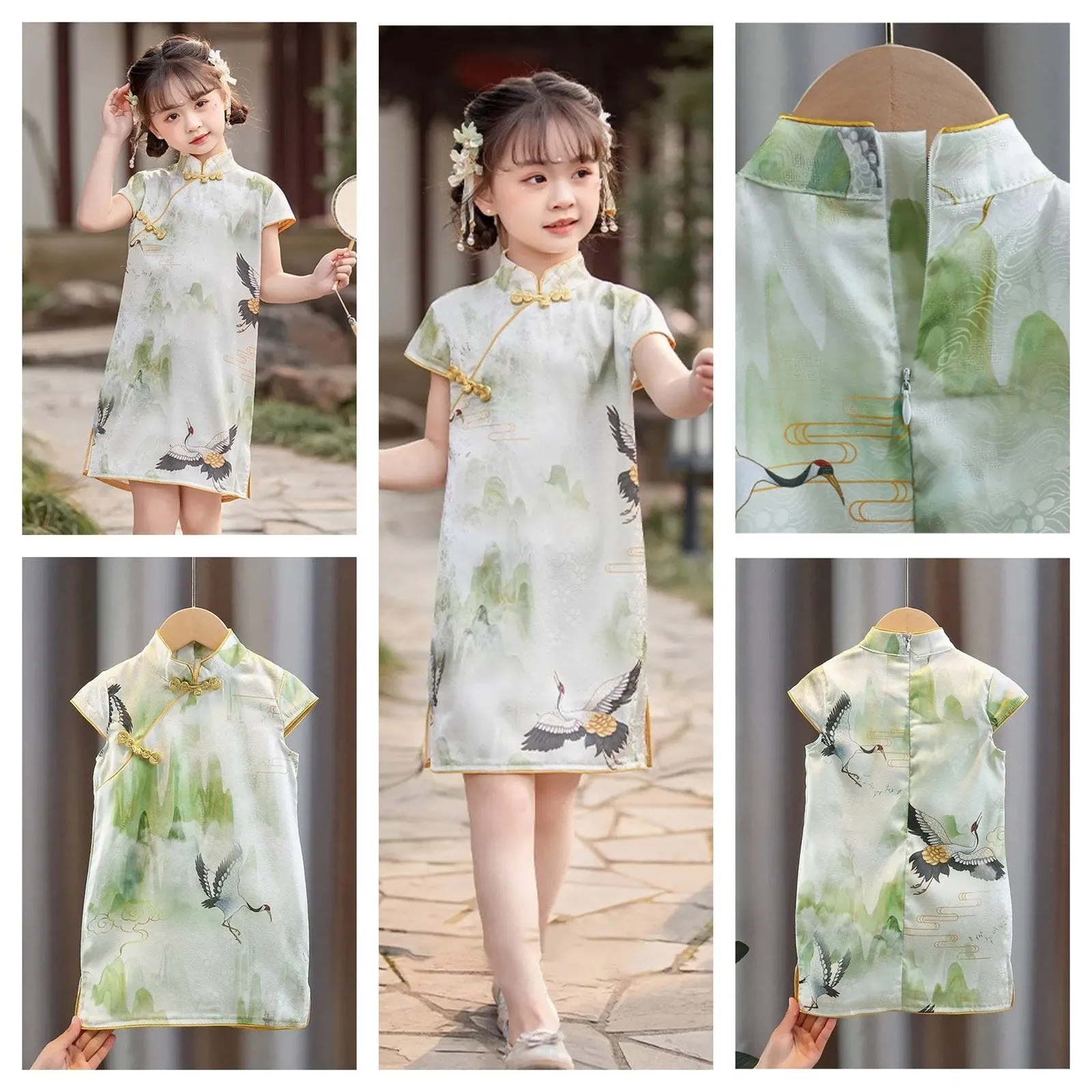 'Crane' Girls' Traditional Chinese Pattern Cheongsam