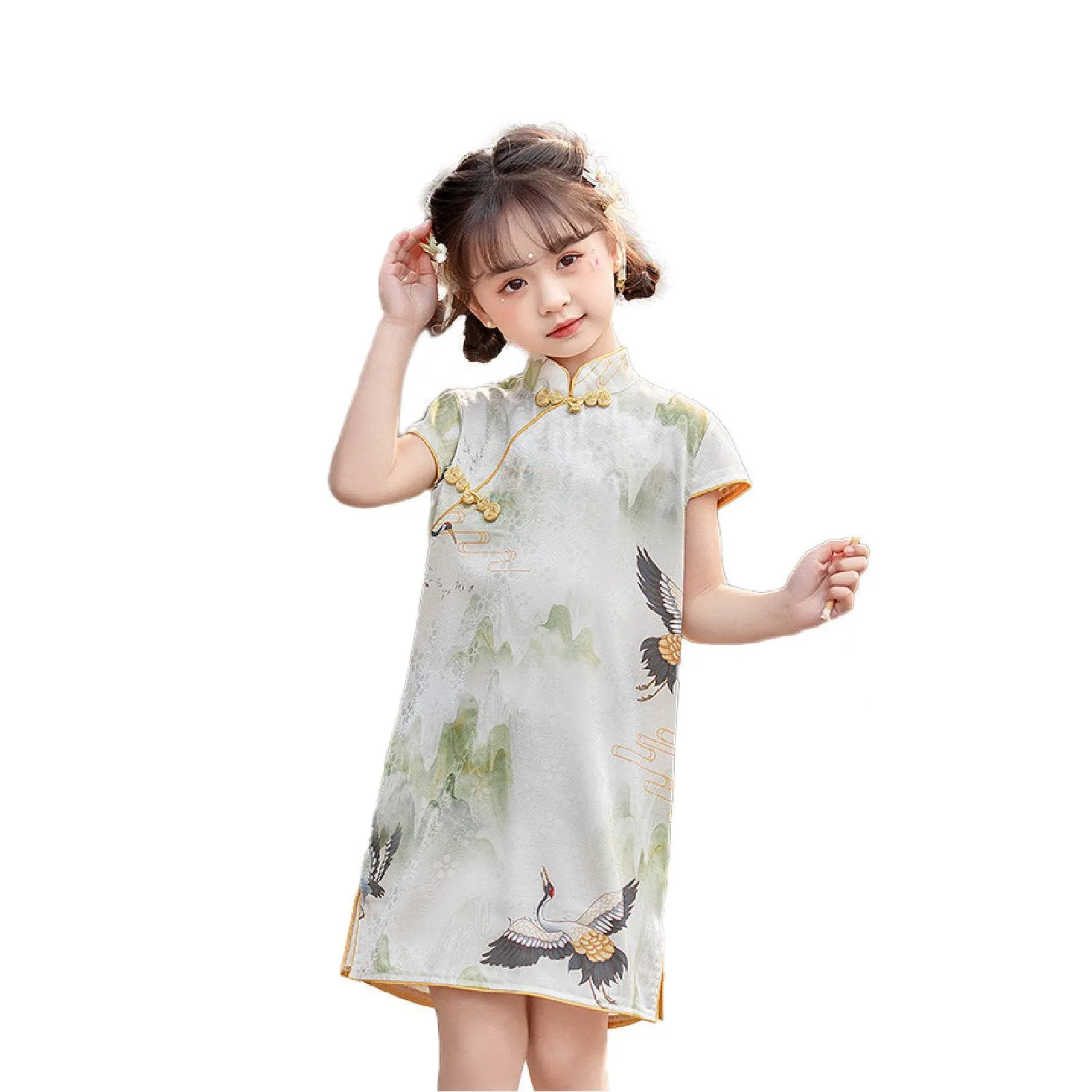 'Crane' Girls' Traditional Chinese Pattern Cheongsam