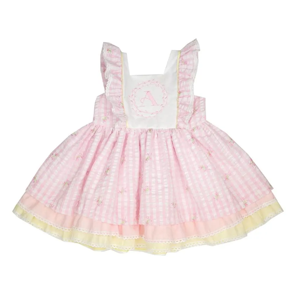 Cutie Pie Girls Embroidery Seersucker Dress in Pink