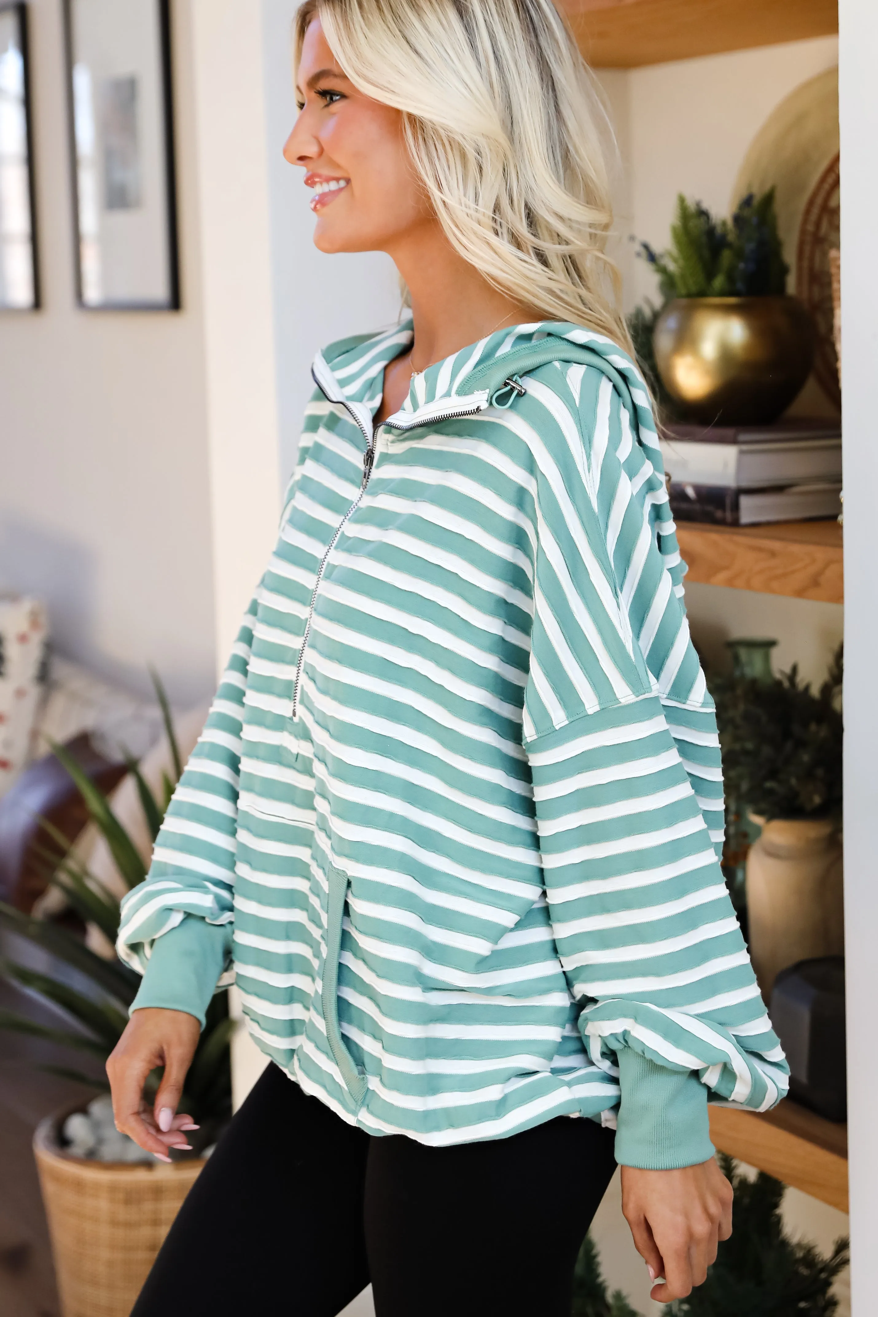 Daily Direction Sage Striped Hooded Pullover