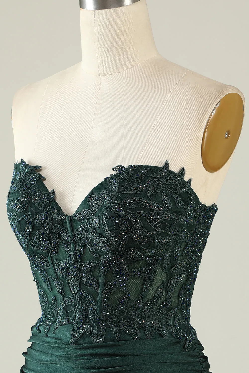 Dark Green Bodycon Strapless Applique Short Homecoming Dress with Beading