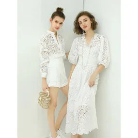 Delicate French Lace Cutwork White Cotton Dress