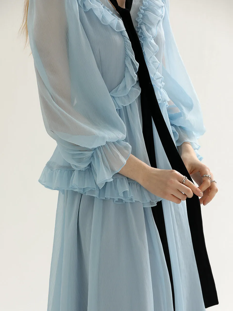 Diamant ruffle long dress (blue)