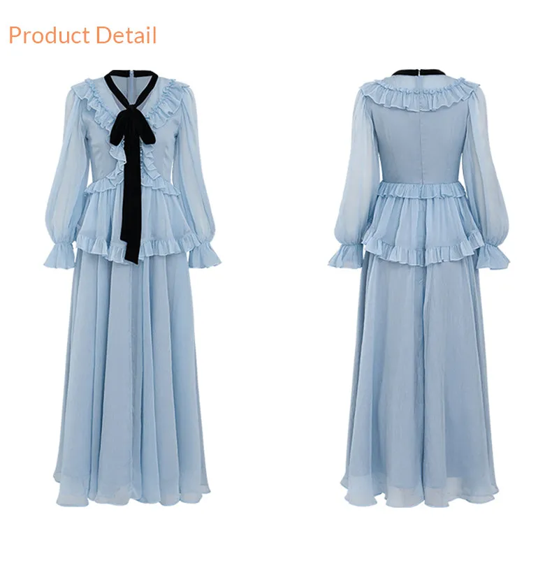 Diamant ruffle long dress (blue)