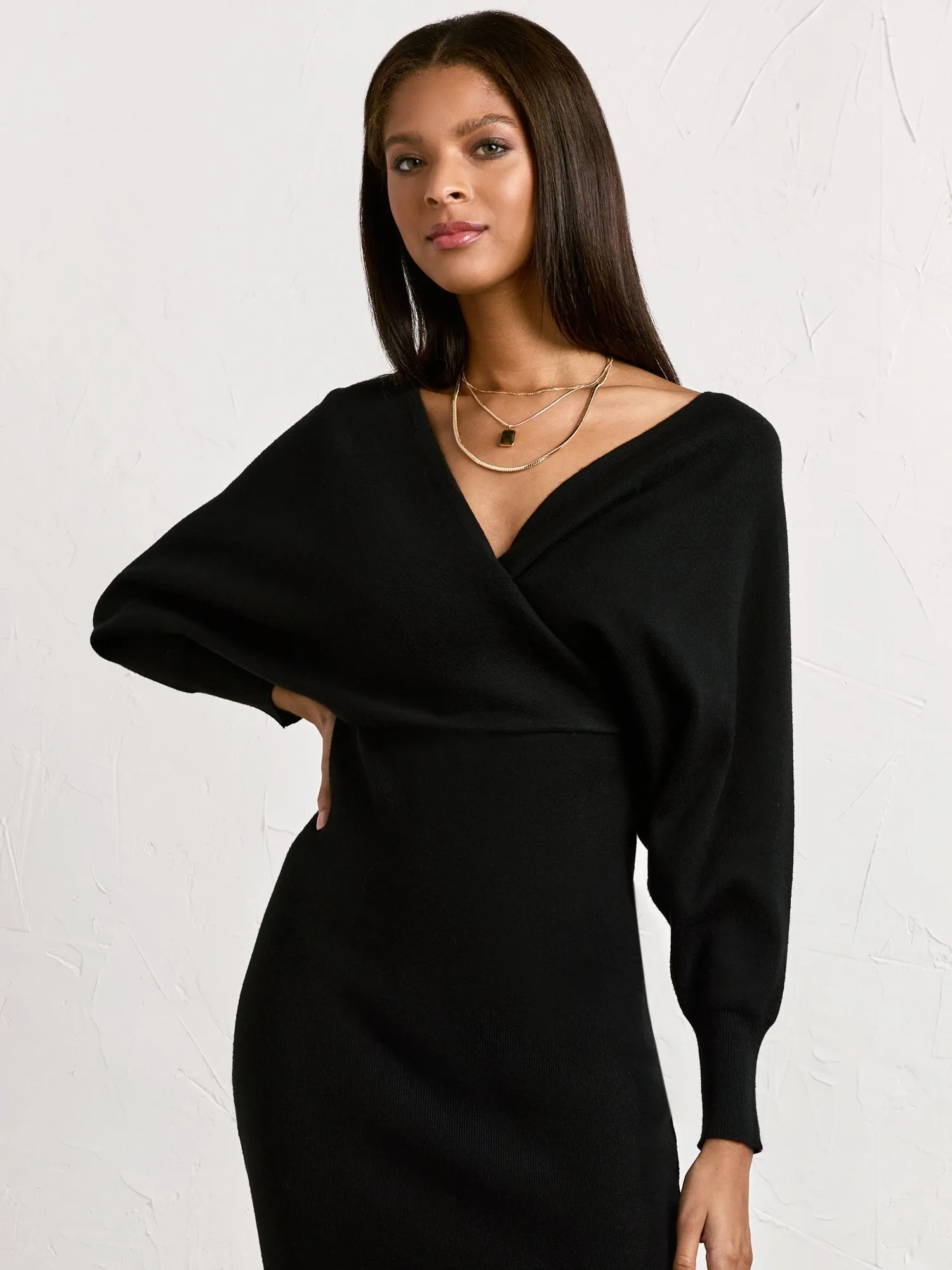 Dolman Wrap Sweater Dress - Dee Elly