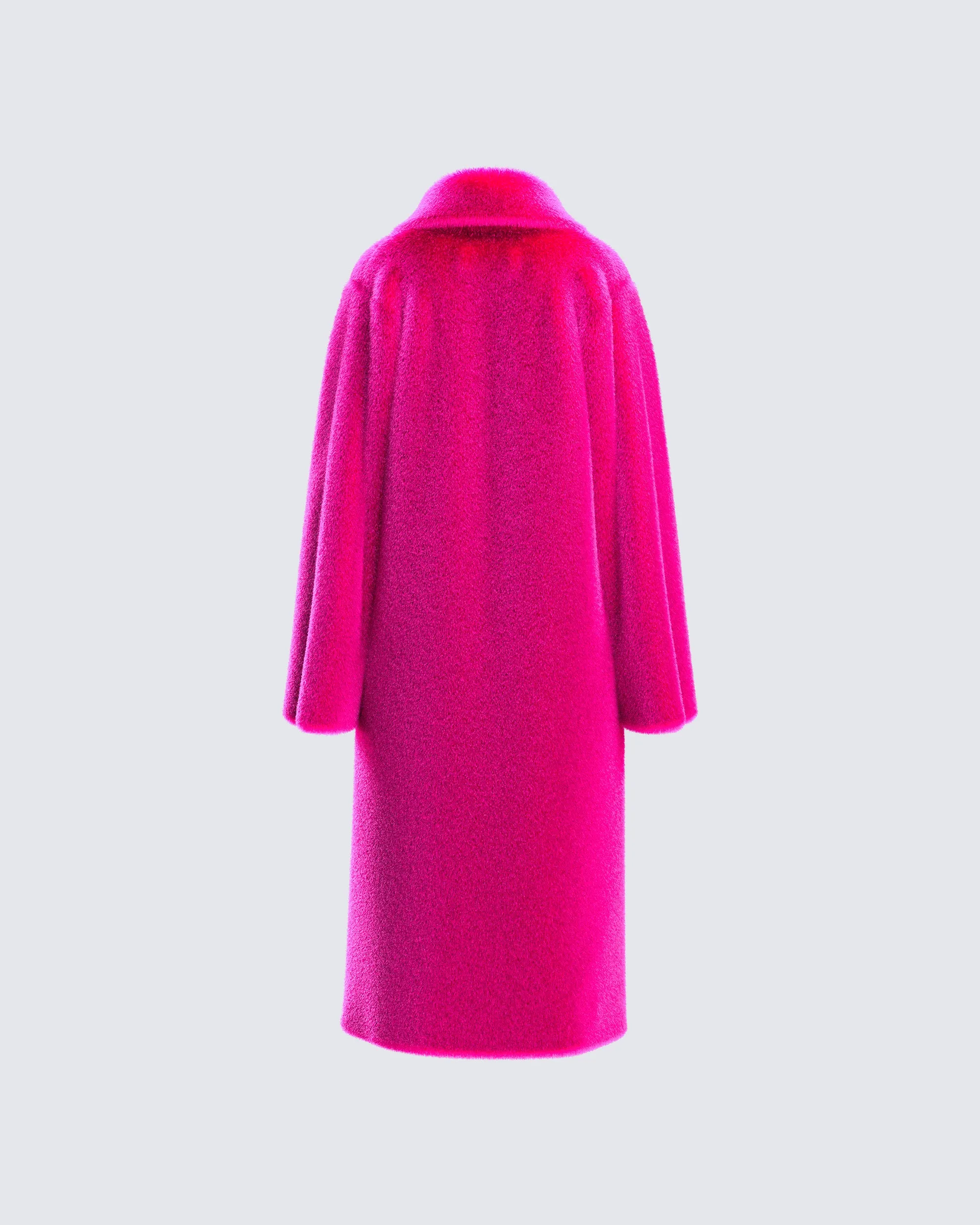 Dorinne Hot Pink Vegan Fur Coat