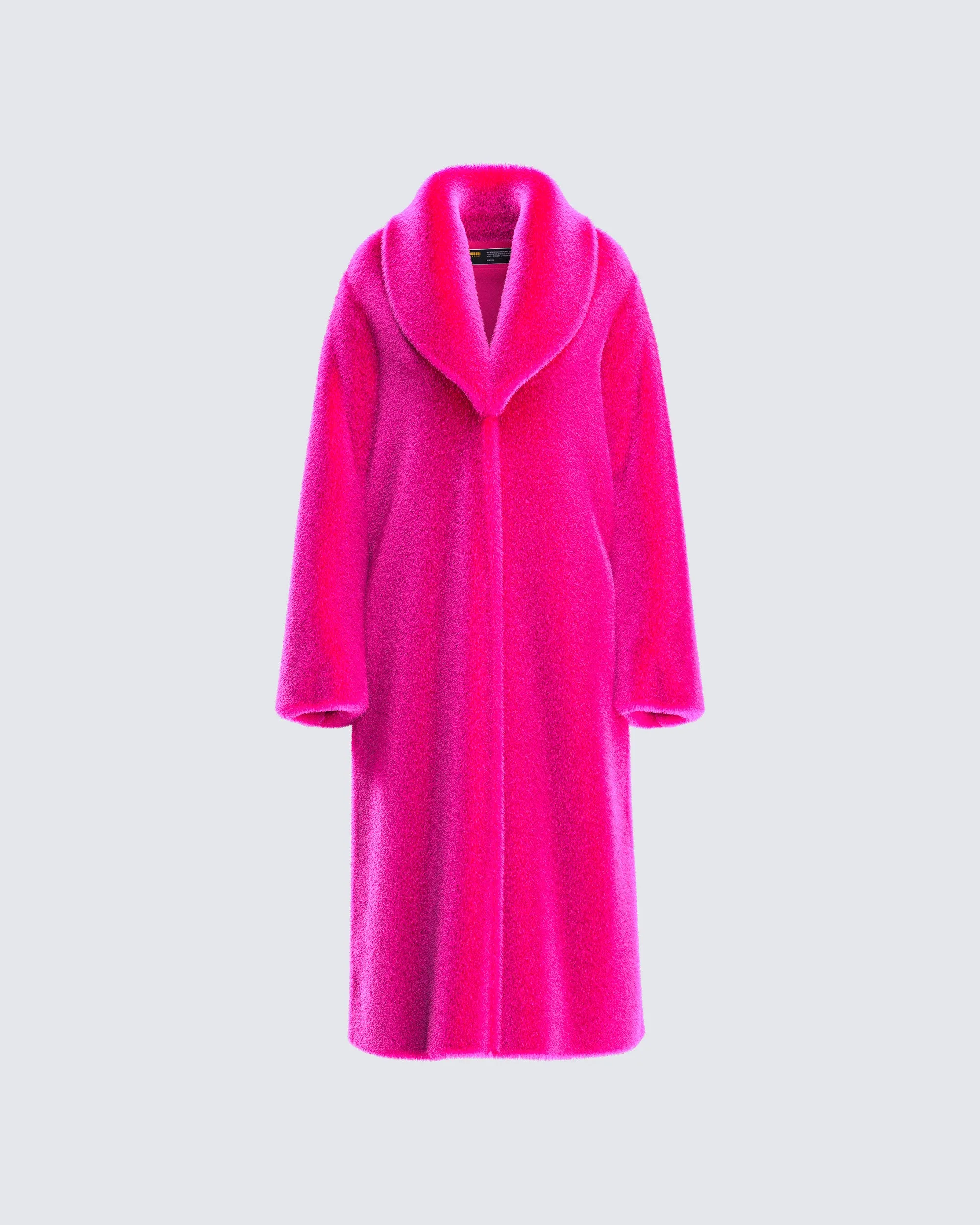 Dorinne Hot Pink Vegan Fur Coat