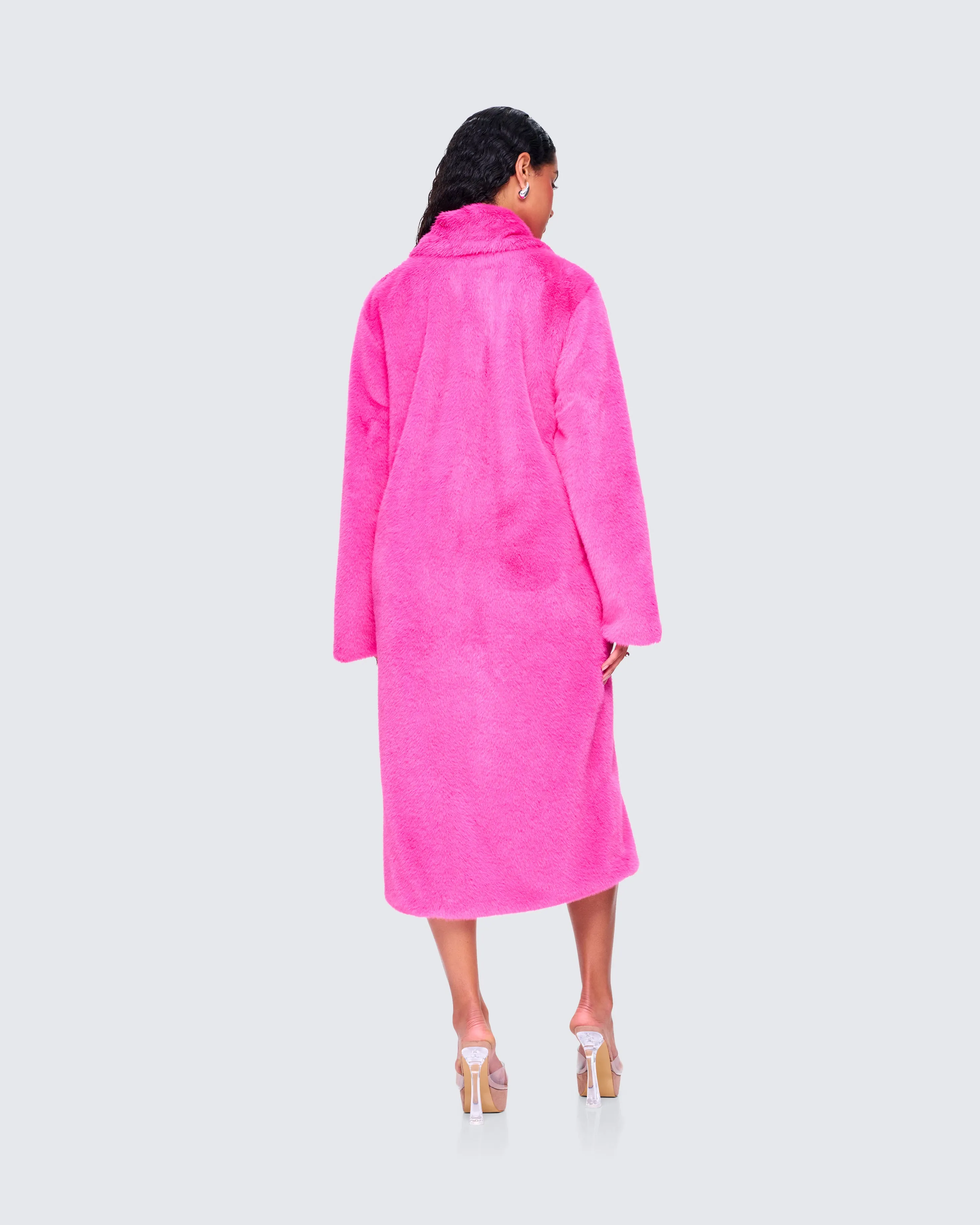 Dorinne Hot Pink Vegan Fur Coat