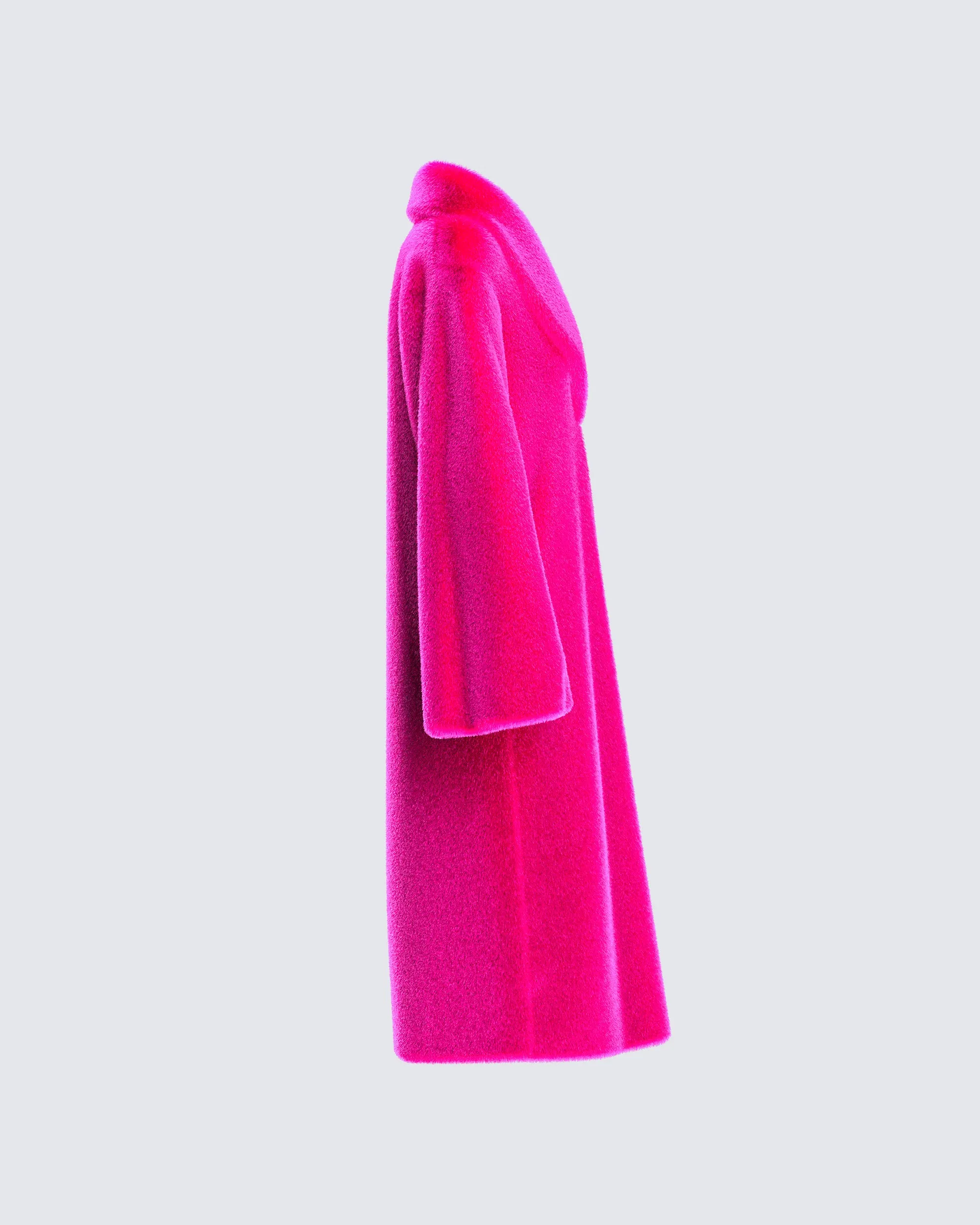 Dorinne Hot Pink Vegan Fur Coat