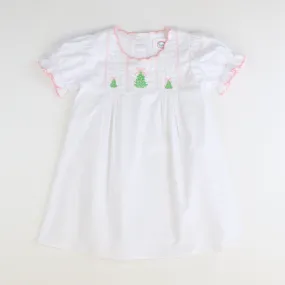 Embroidered Christmas Trees Dress - White