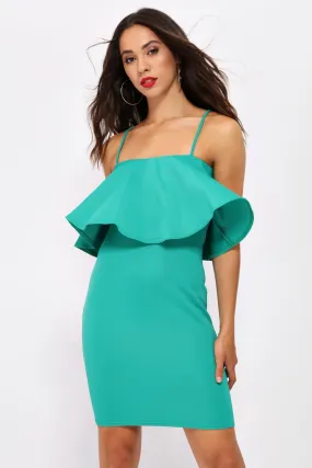 Emerald Green Strappy Frill Bodycon Dress