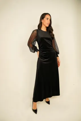 Eva Mesh Sleeve Velvet Dress In Black