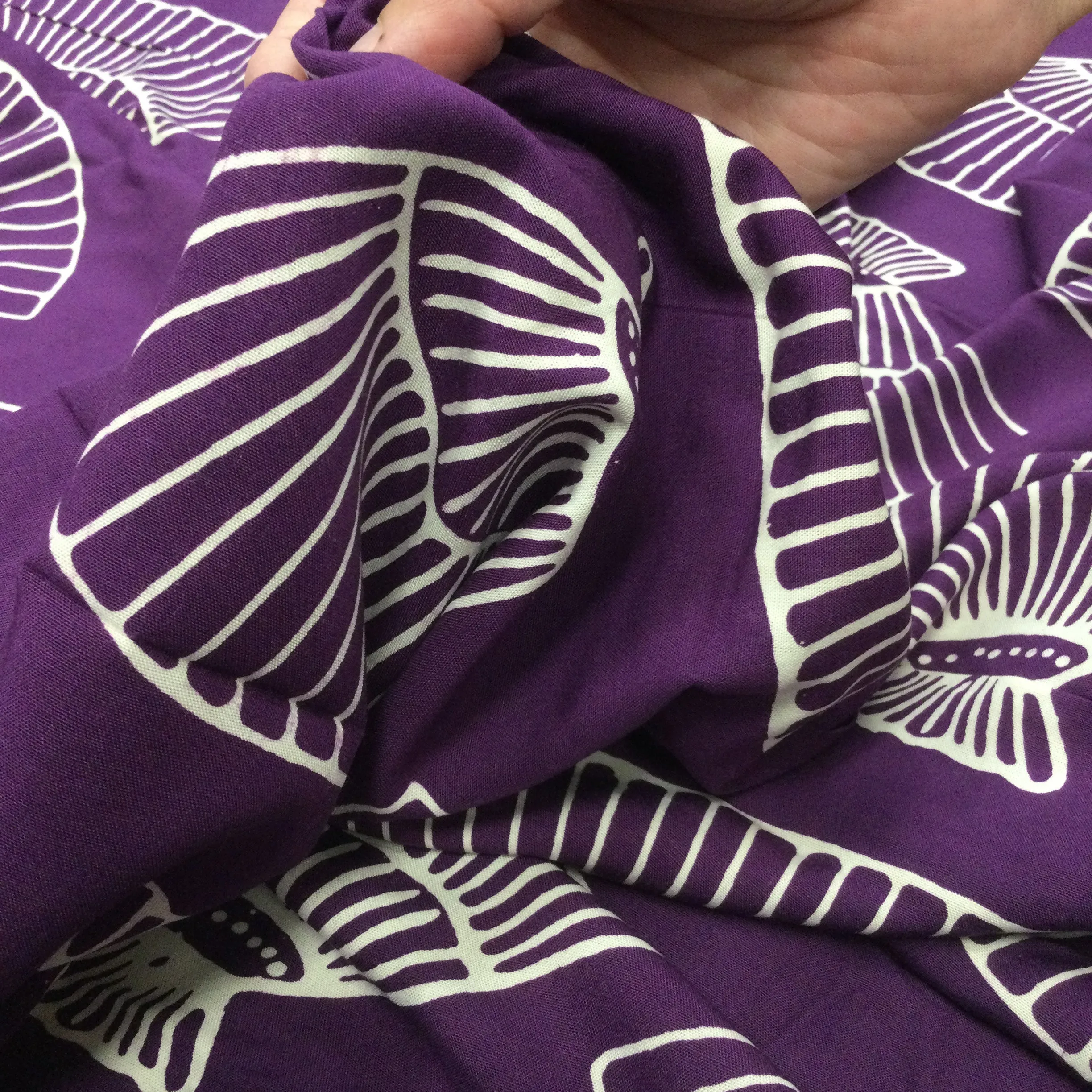 Fan Print Purple Lightweight Rayon Fabric