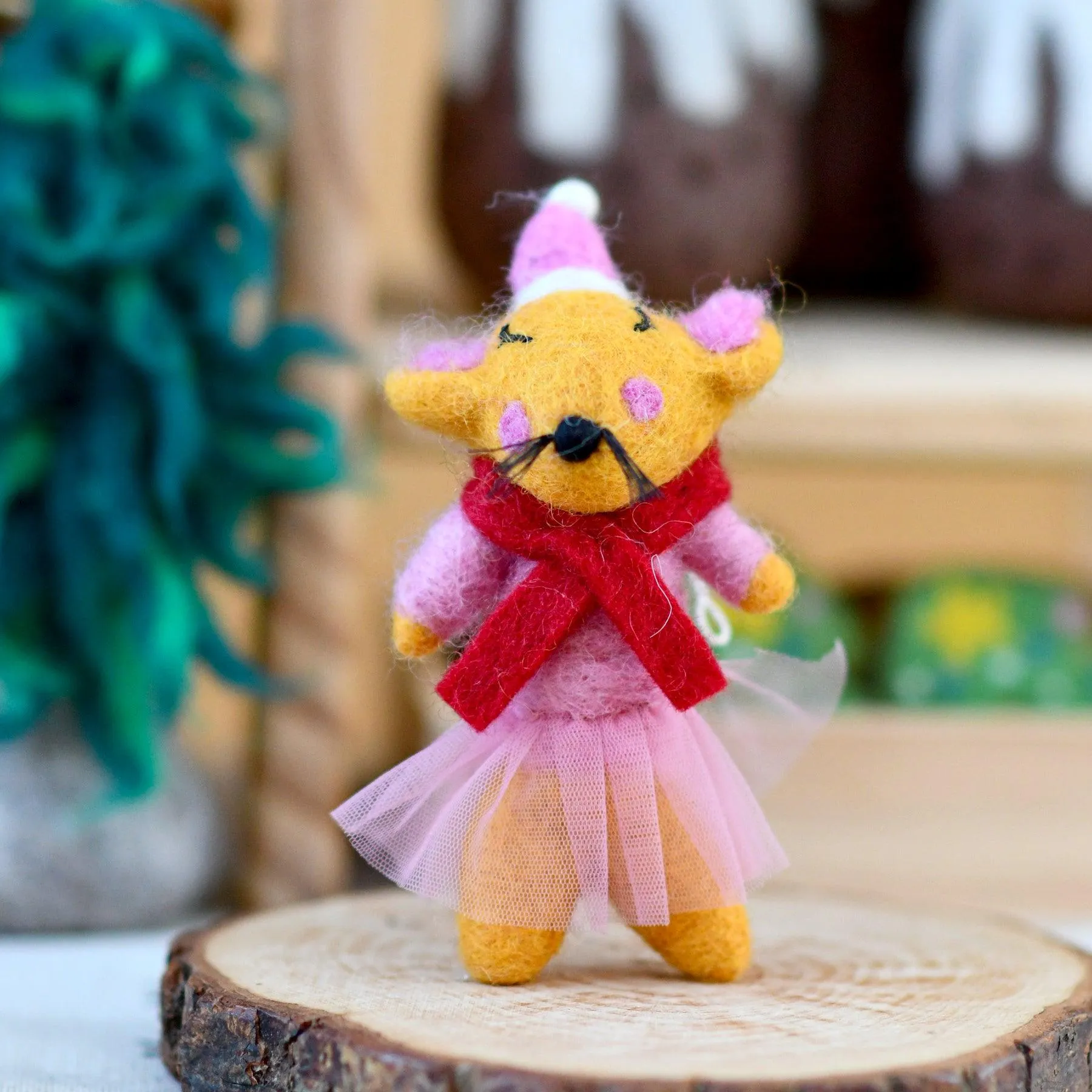 Felt Girl Christmas Mouse Ornament