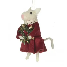 Felt White Mouse In Dress Hanging Christmas Decoration