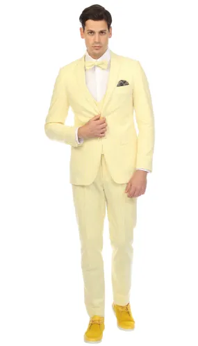 Ferrecci Cotton Slim fit Yellow Notch Lapel 2 Button Seersucker Suit Vest Optional