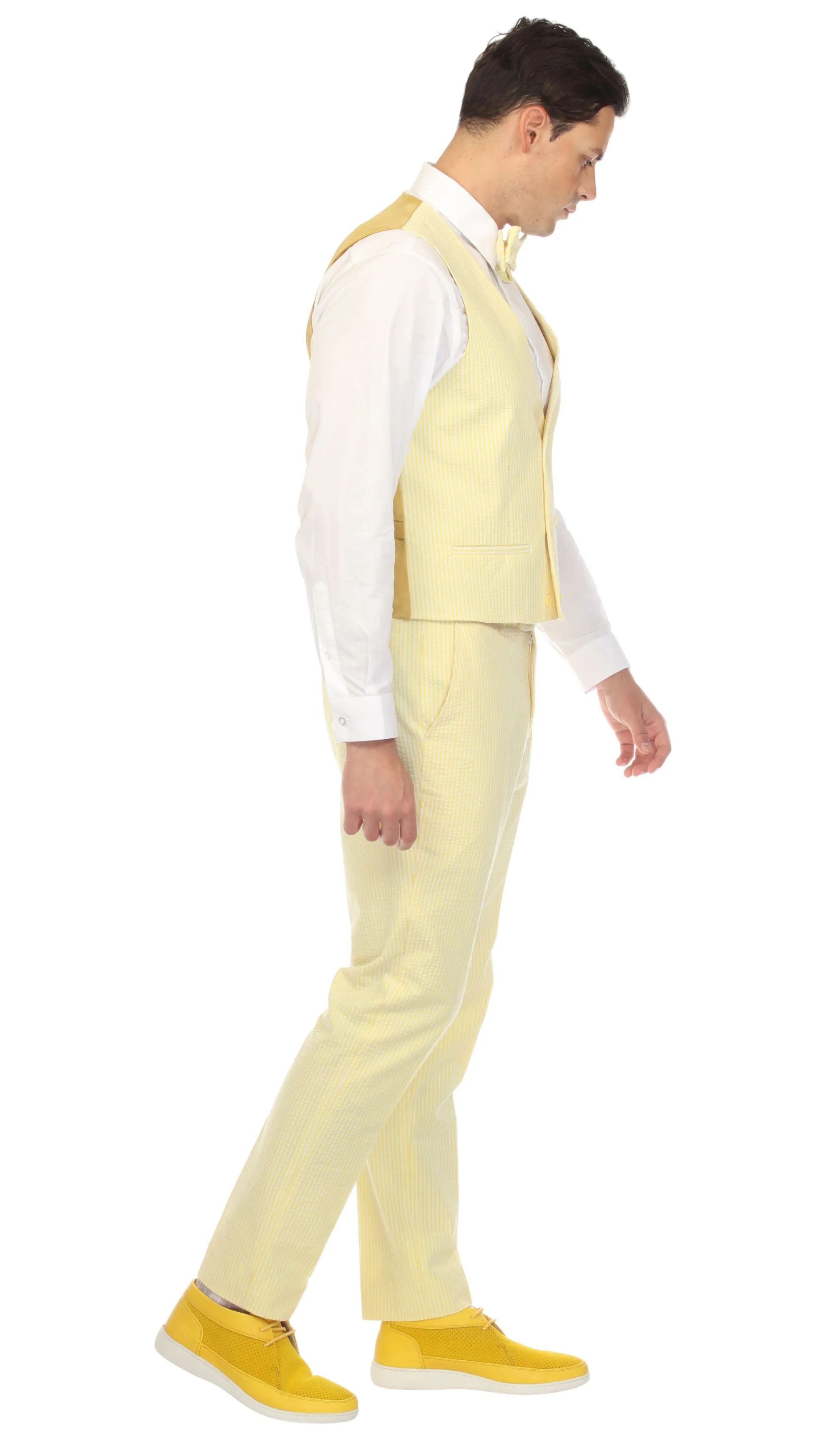 Ferrecci Cotton Slim fit Yellow Notch Lapel 2 Button Seersucker Suit Vest Optional