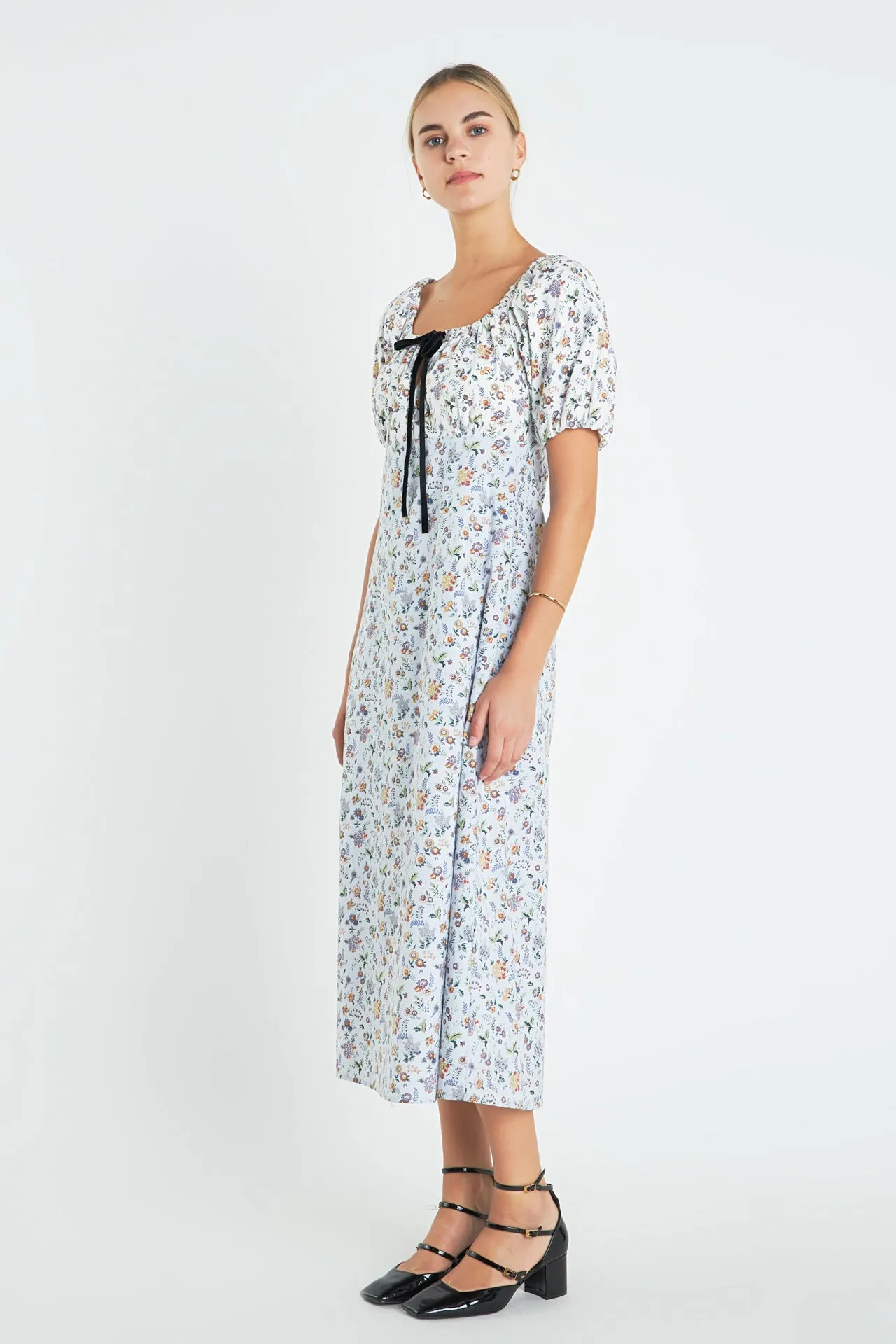 Floral Print Puff Sleeve Maxi Dress