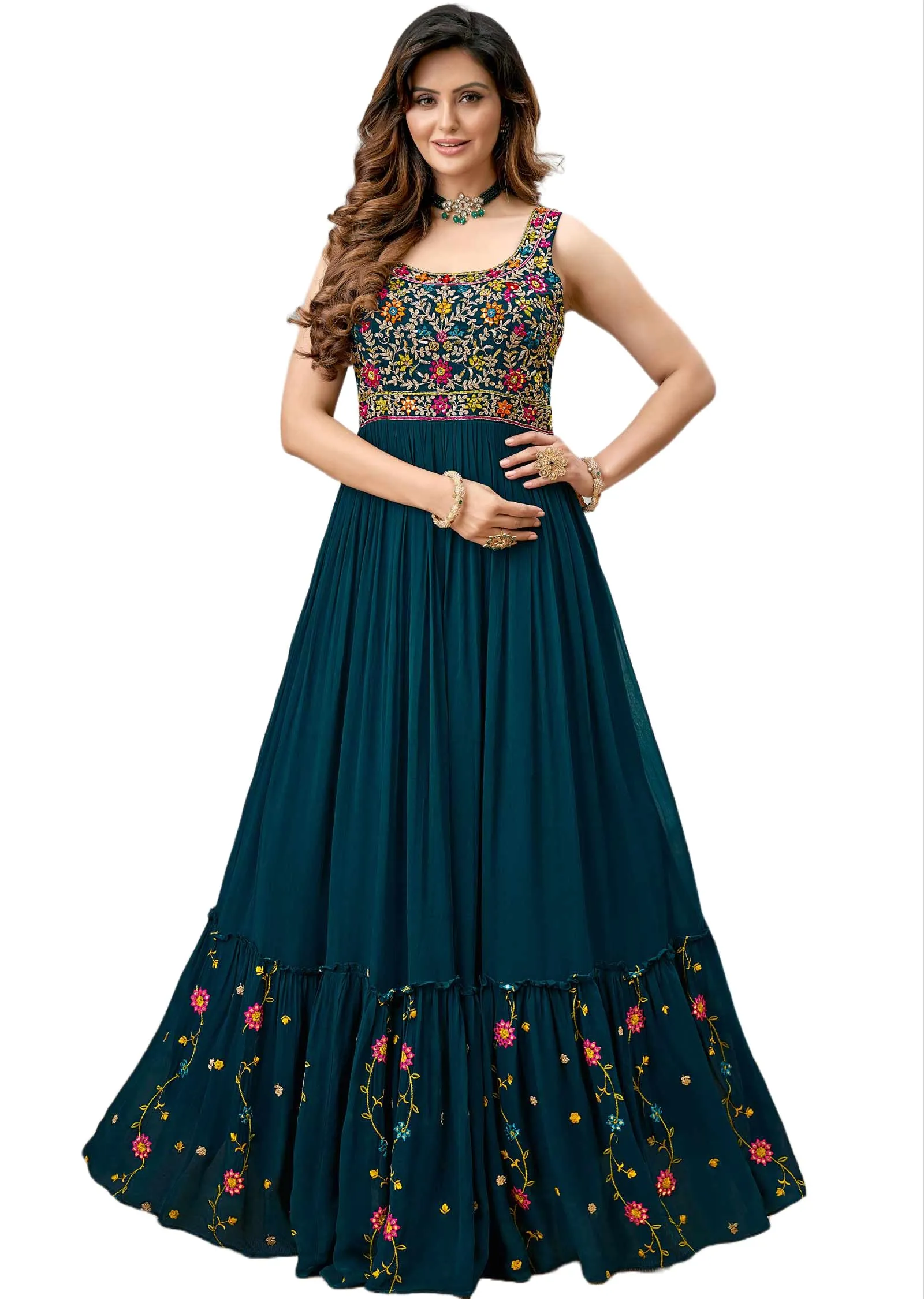 Florely Women's Georgette Traditional Stunning Outfit with Boutique Dress Designs, Stylish Party Dresses Gown (XX-Large) Rama