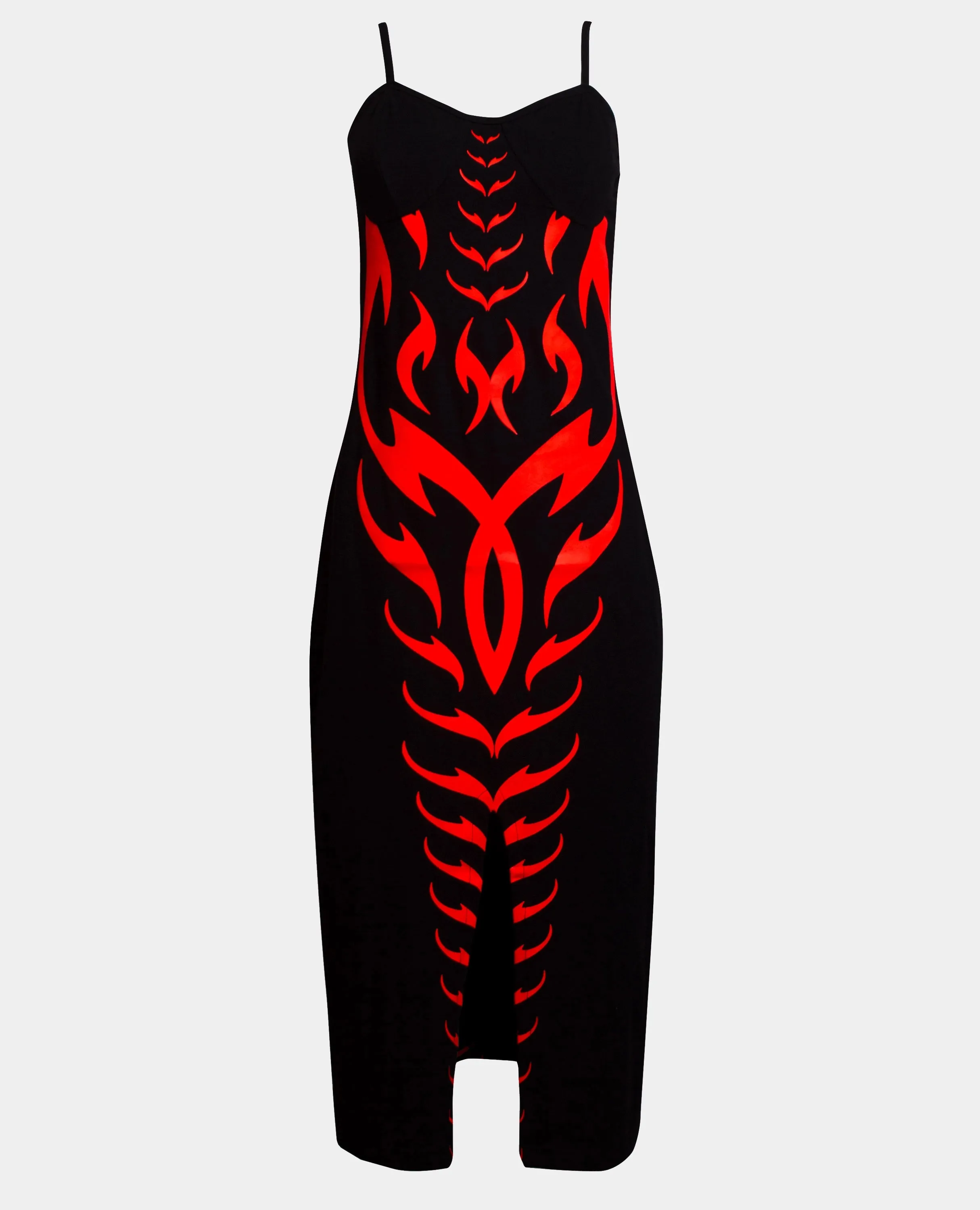 FRONT SPLIT DRESS TRIBAL PHOENIX BLACK / RED