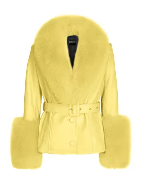 Fur Foxy Leather Short Coat in Yellow