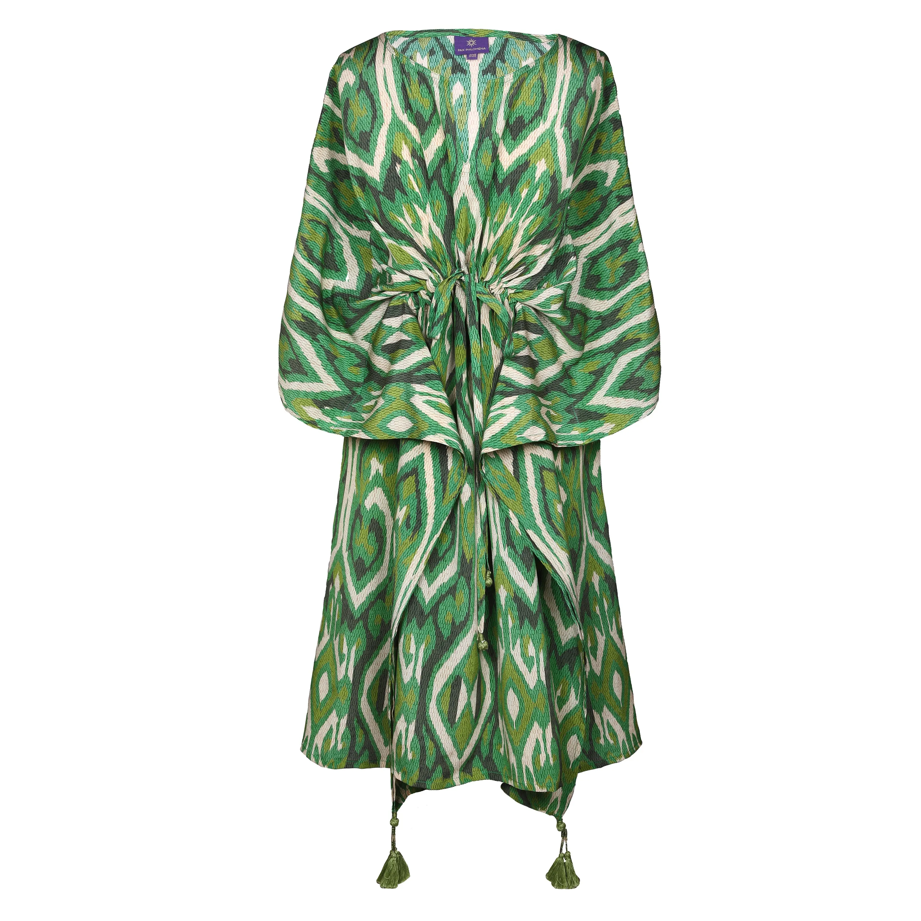 Gallipoli Green Ikat Italian Silk Midi Kaftan