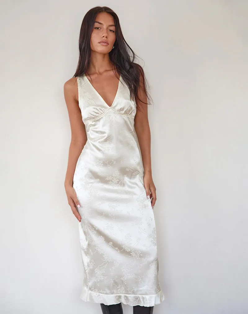 Gastari Midi Dress in Satin Jacquard White