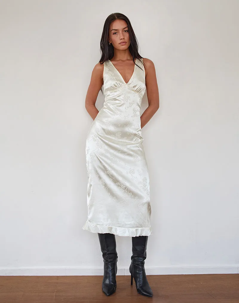 Gastari Midi Dress in Satin Jacquard White