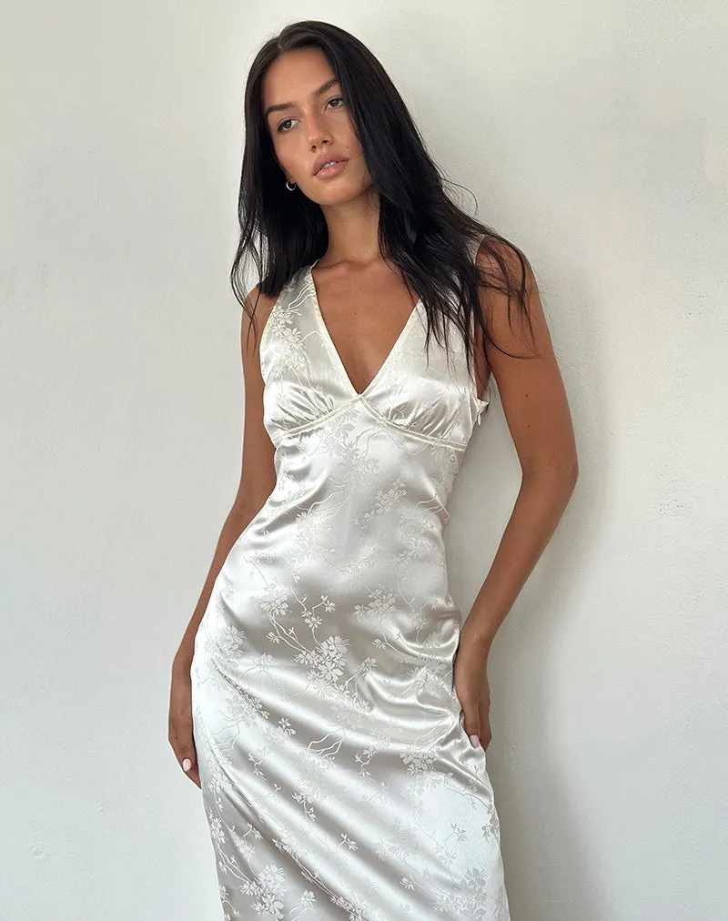 Gastari Midi Dress in Satin Jacquard White