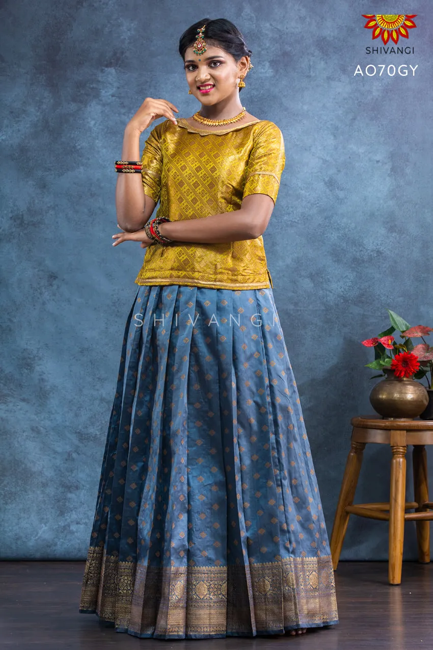 Girls Grey Banarasi Bhutta Pattu Pavadai