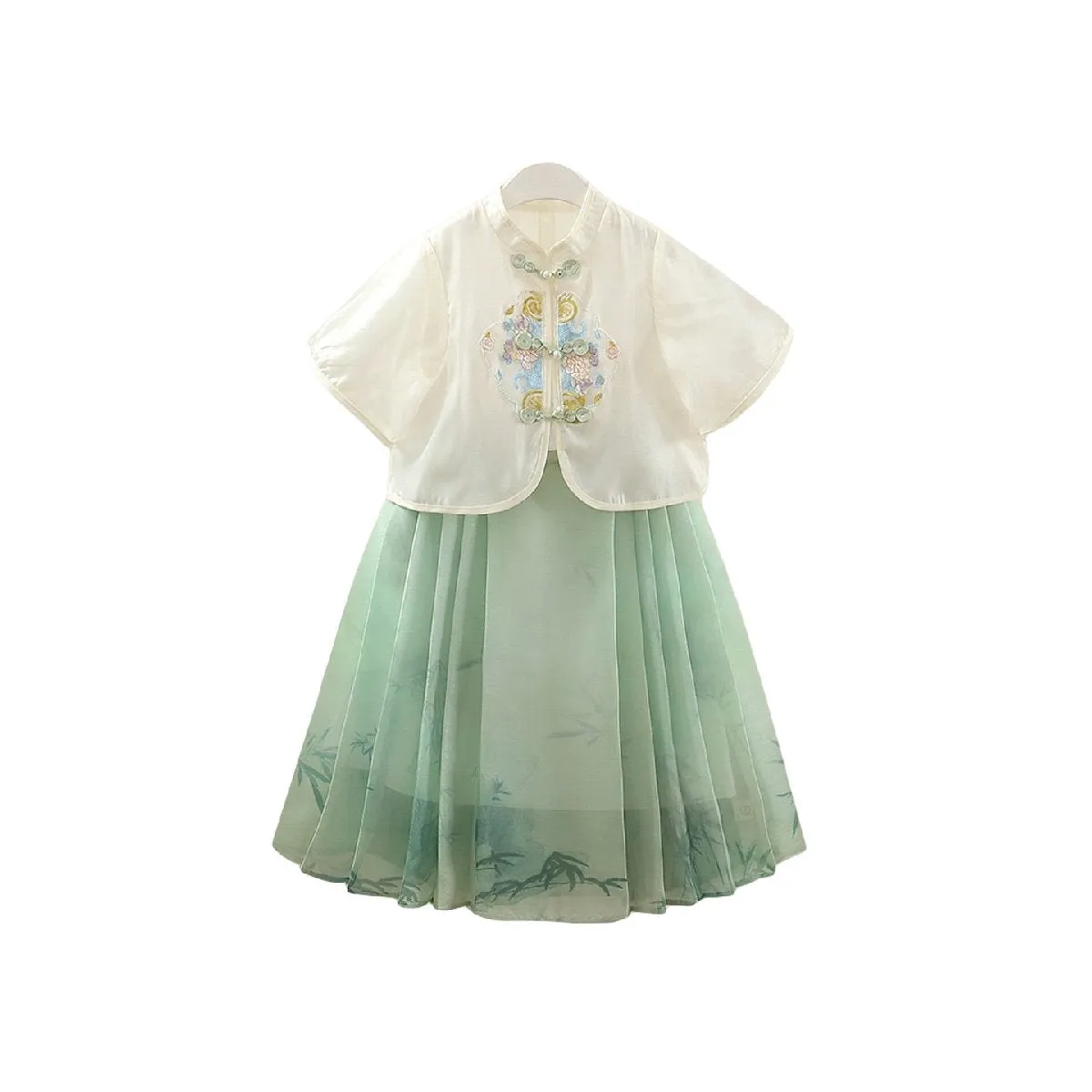 Girls Pink and Green Short Sleeve Hanfu Dress