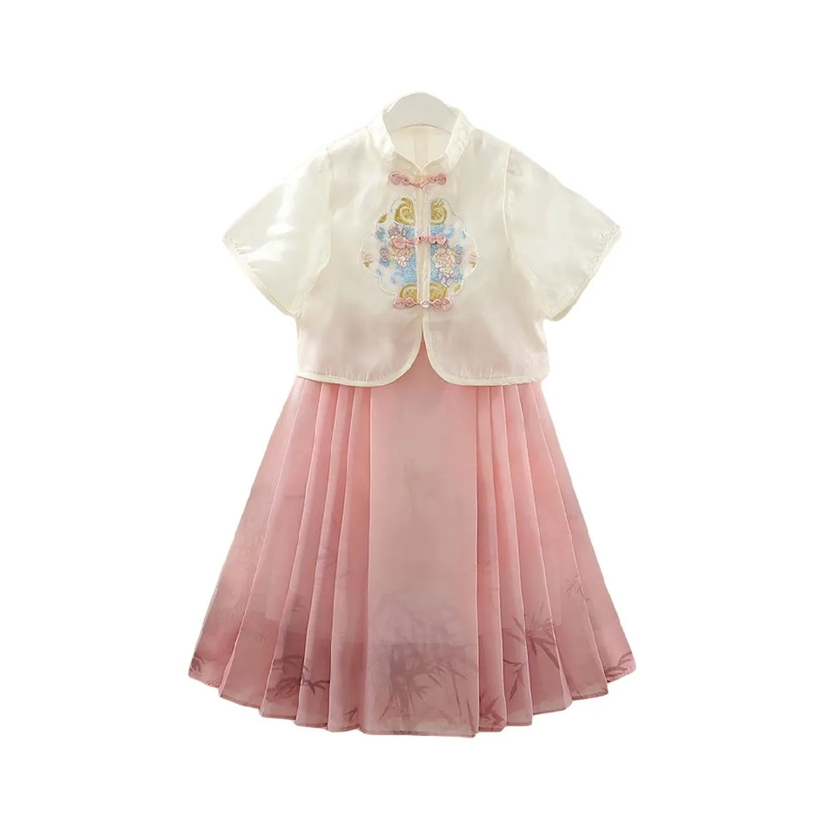 Girls Pink and Green Short Sleeve Hanfu Dress