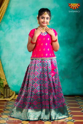 Girls  Pink KGF Bandhini Pattu Pavadai | Langa