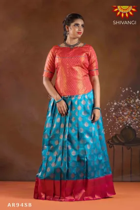 Girls  Sky Blue Copper Pendant Pattu Pavadai |Langa