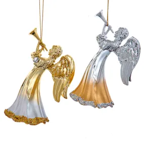 Gold and Silver Rockefeller Center Angel Ornament with Horn, 2 Assorted