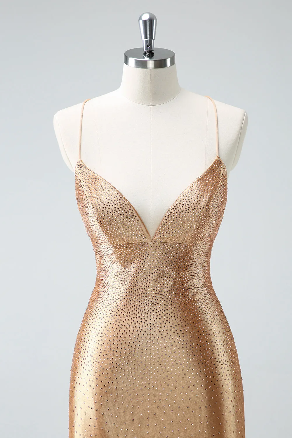 Gorgeous Golden Spaghetti Straps Corset Short Tight Homecoming Dress with Beading