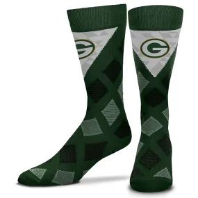 Green Bay Packers Dashed Diamond Crew Socks, OSFM