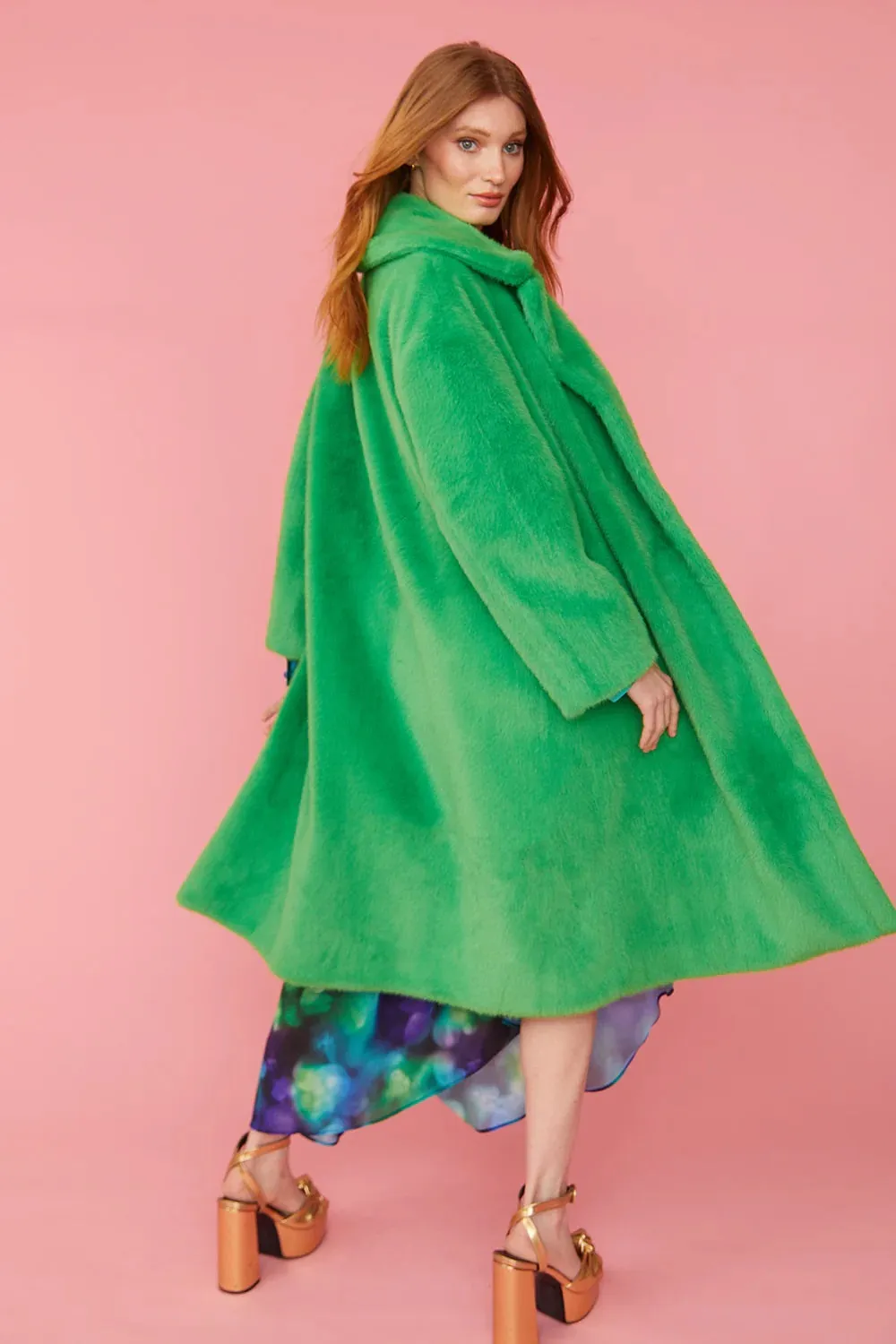 Green Faux Fur Duchess Maxi Coat