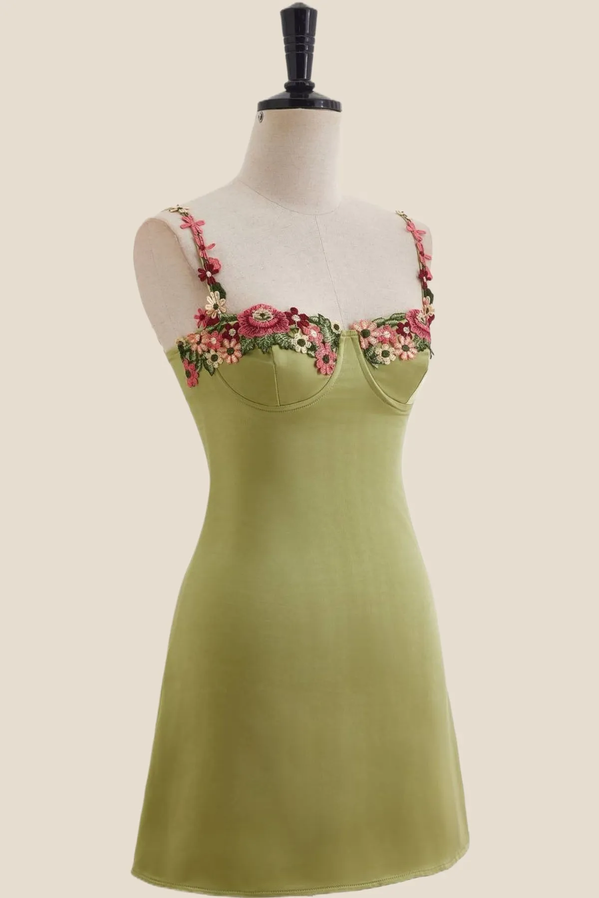 Green Floral Embroidery Short Princess Dress