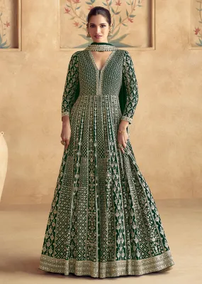 Green Traditional Embroidered Festive Anarkali Gown