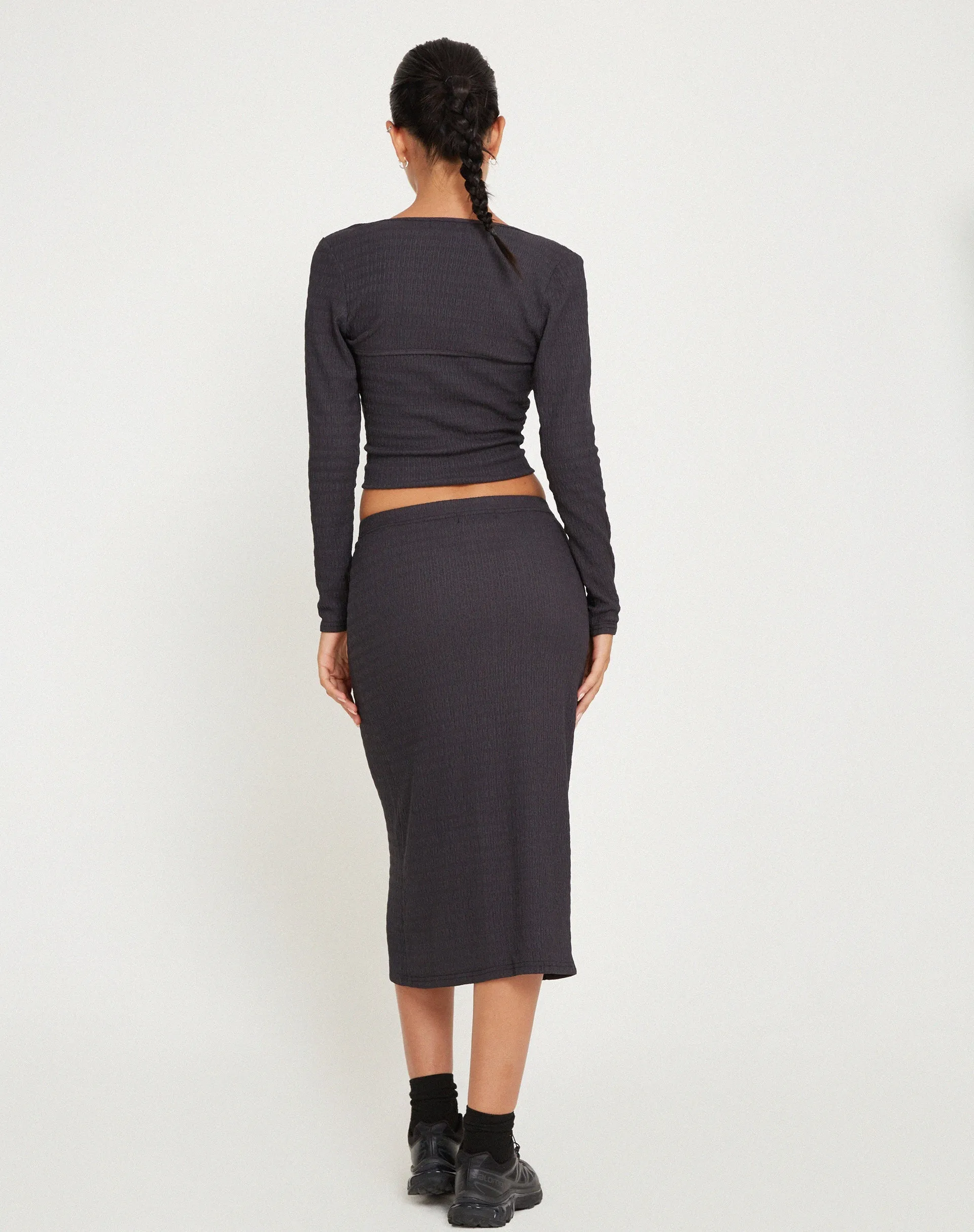 Hadley Midi Skirt in Crinkle Charcoal