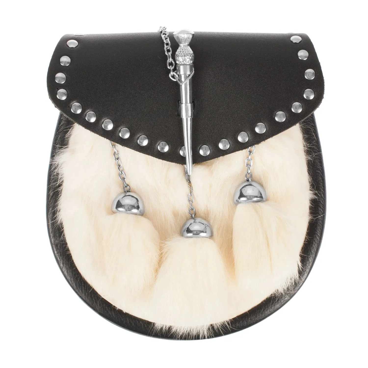 Half Dress Studded Pin And Chain Sporran Rabbit Fur