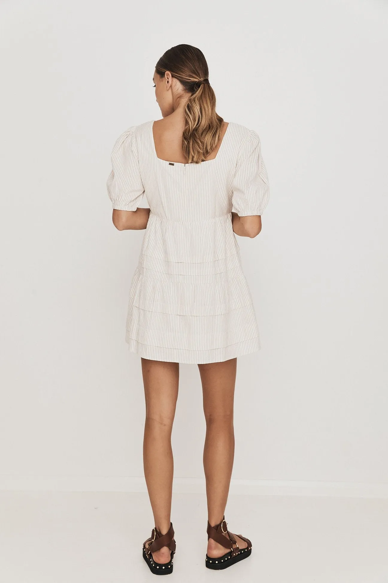 Haliday Smock Dress in Sand Stripe